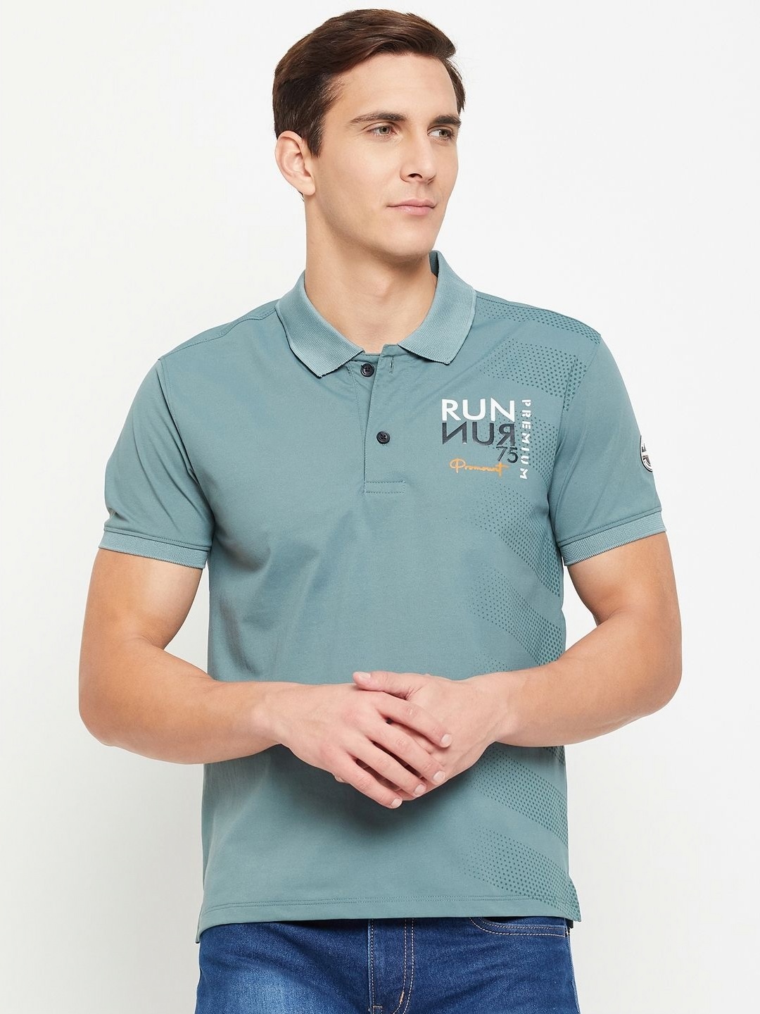 

Promount Men Polo Collar Applique T-shirt, Green