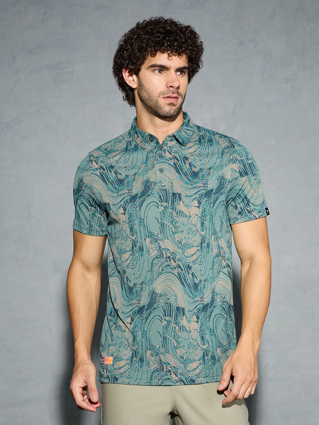

Technosport Men Printed Polo Collar Tropical Antimicrobial Slim Fit T-shirt, Green