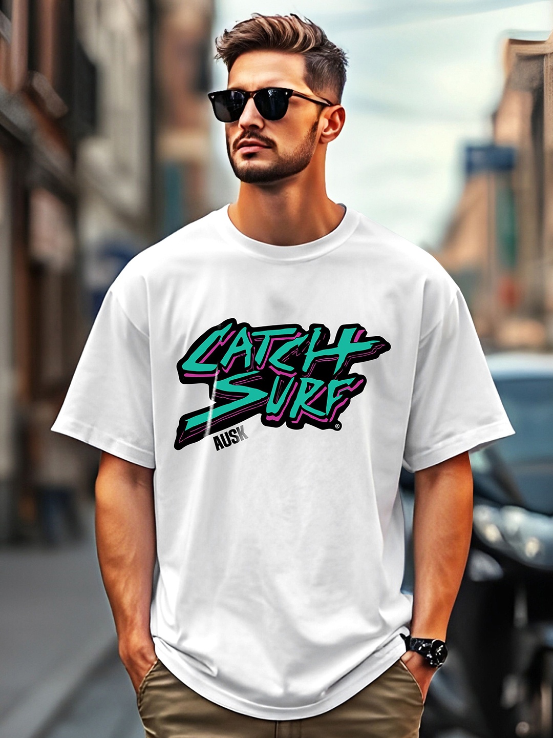 

AUSK Men Typography Printed Applique T-shirt, White