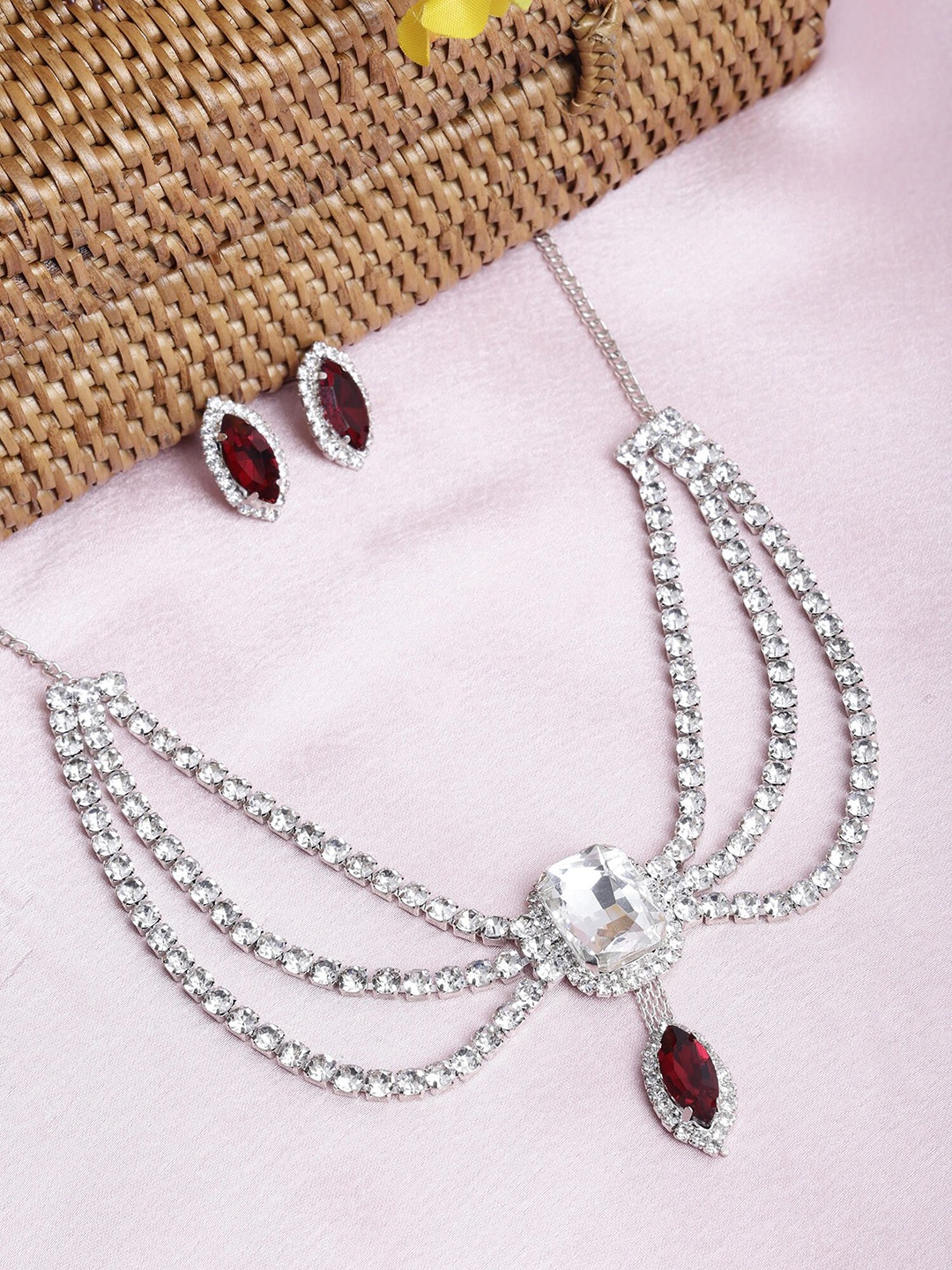 

FOXY TREND Silver-Plated Stone Studded Jewellery Set