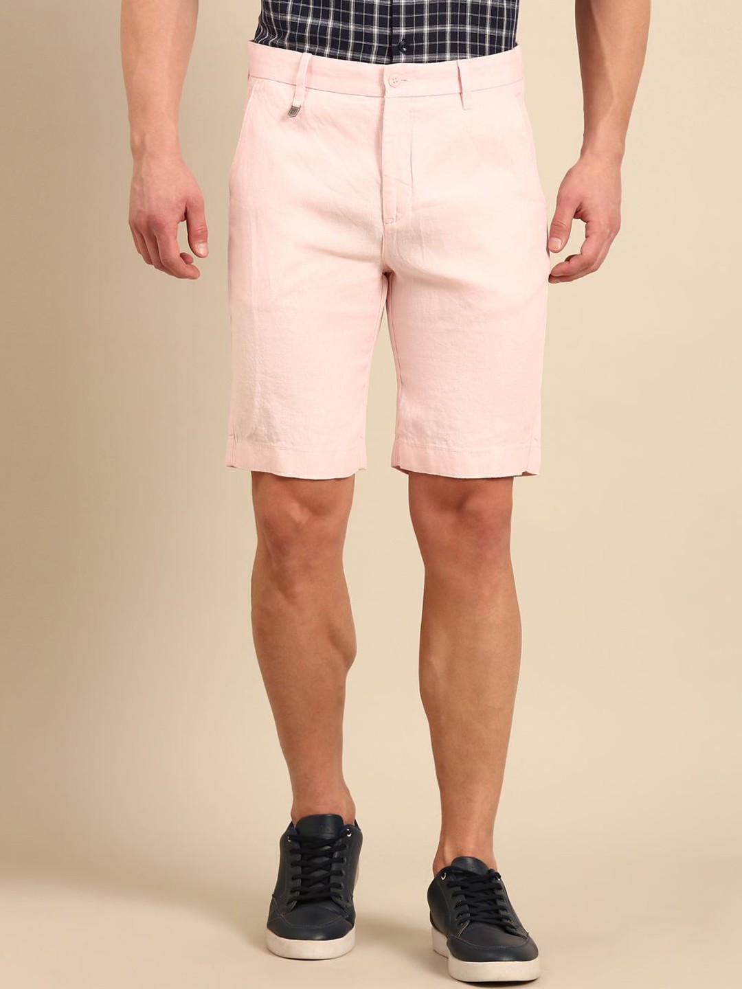 

Linen Club Men Slim Fit Linen Shorts, Pink