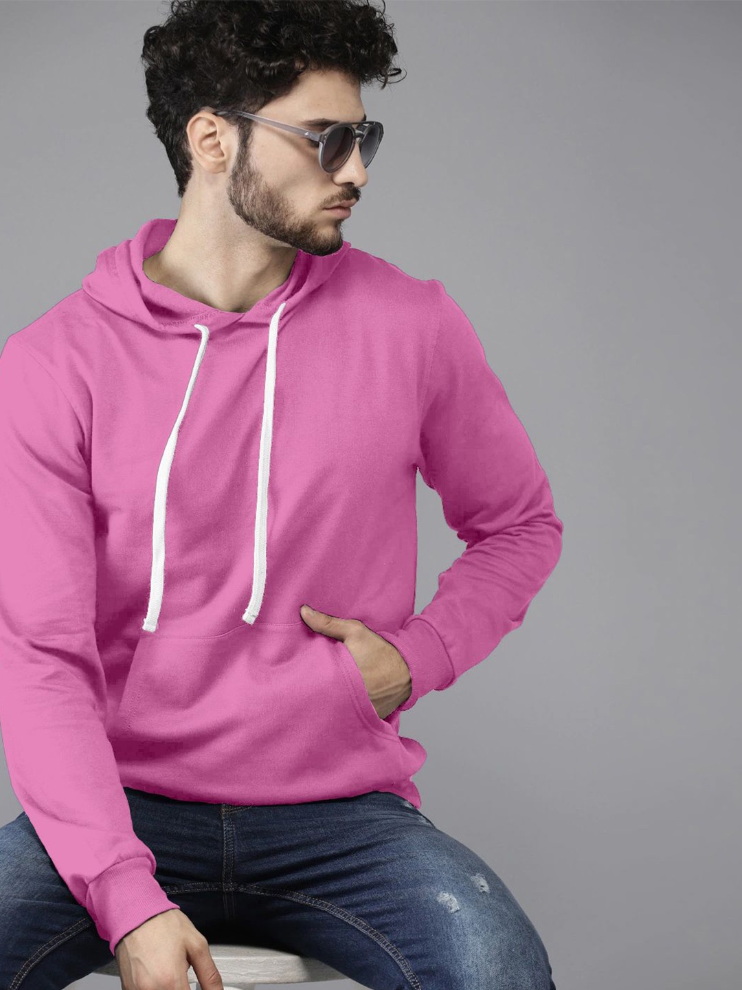 

QOSHA Men Hooded Sweatshirt, Rose gold