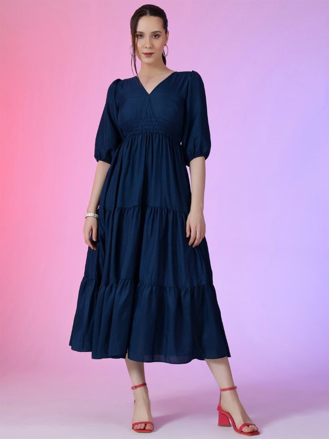 

Jash Creation Applique Fit & Flare Maxi Dress, Blue