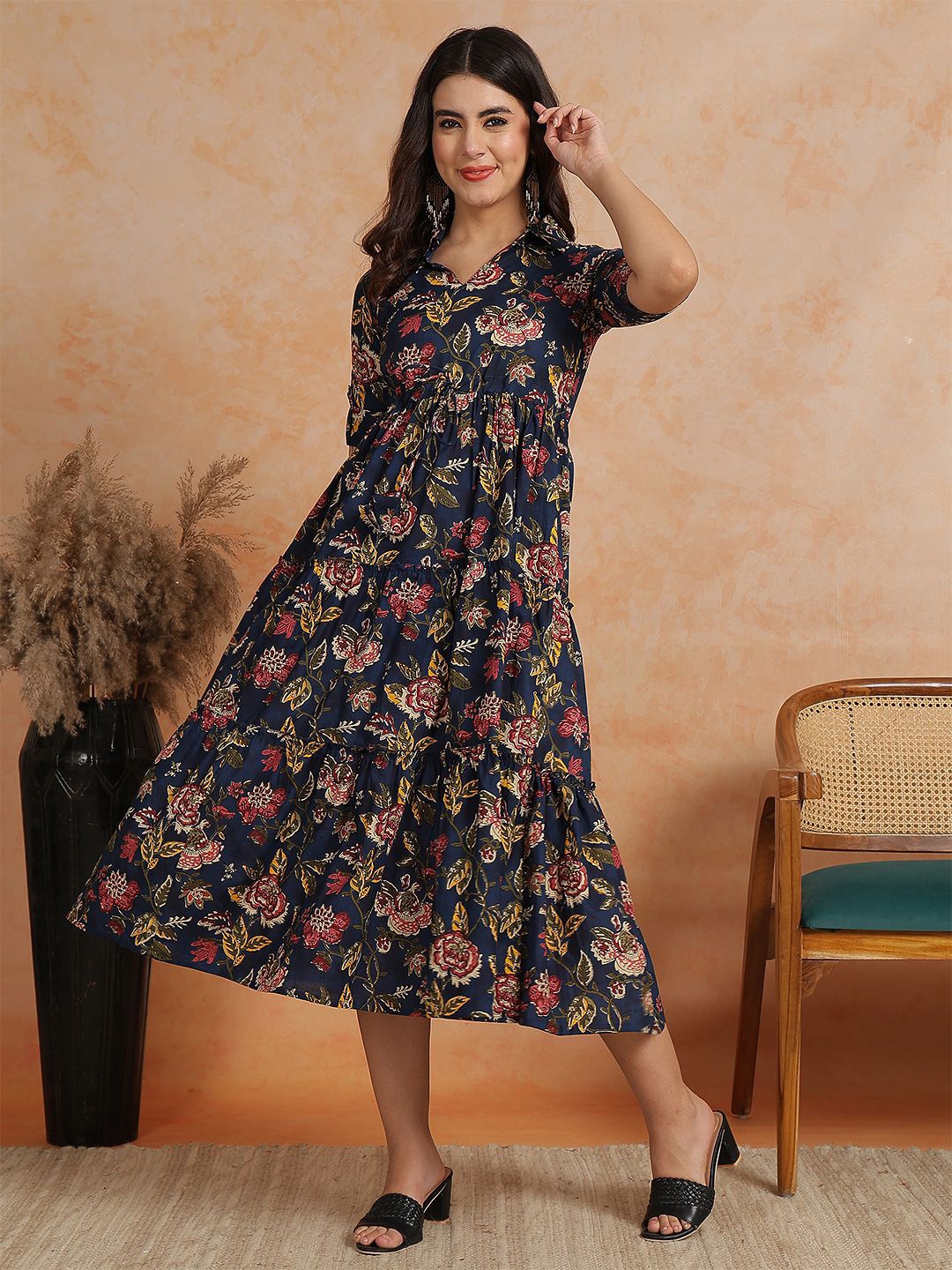 

antaran Floral Print Fit & Flare Dress, Blue