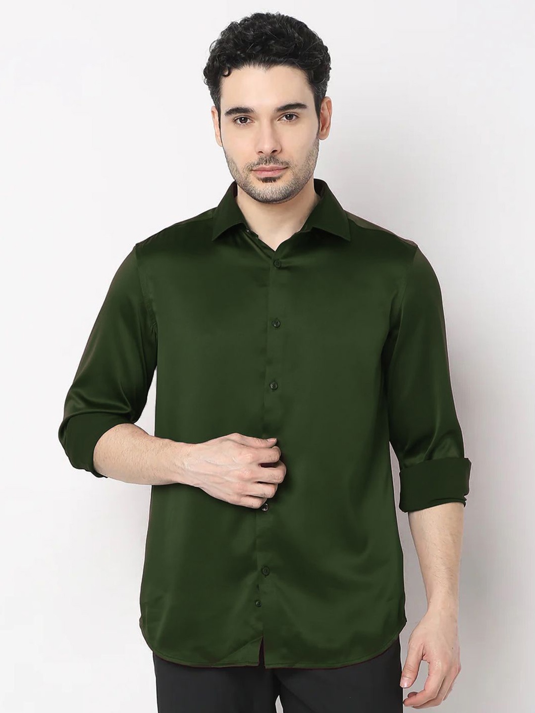 

SOLSTICE Men Comfort Opaque Party Shirt, Olive