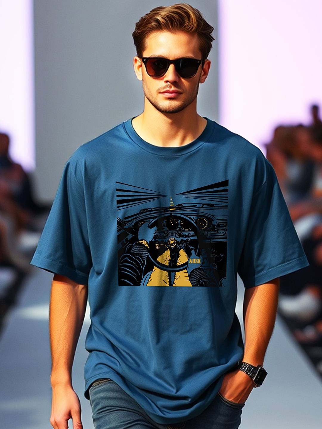 

AUSK Men Printed Applique T-shirt, Teal