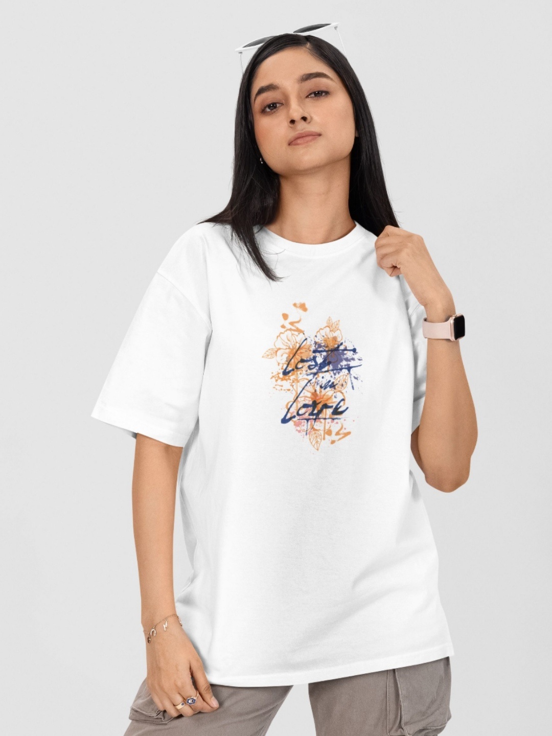 

Moda Rapido Women Printed Drop-Shoulder Sleeves T-shirt, White