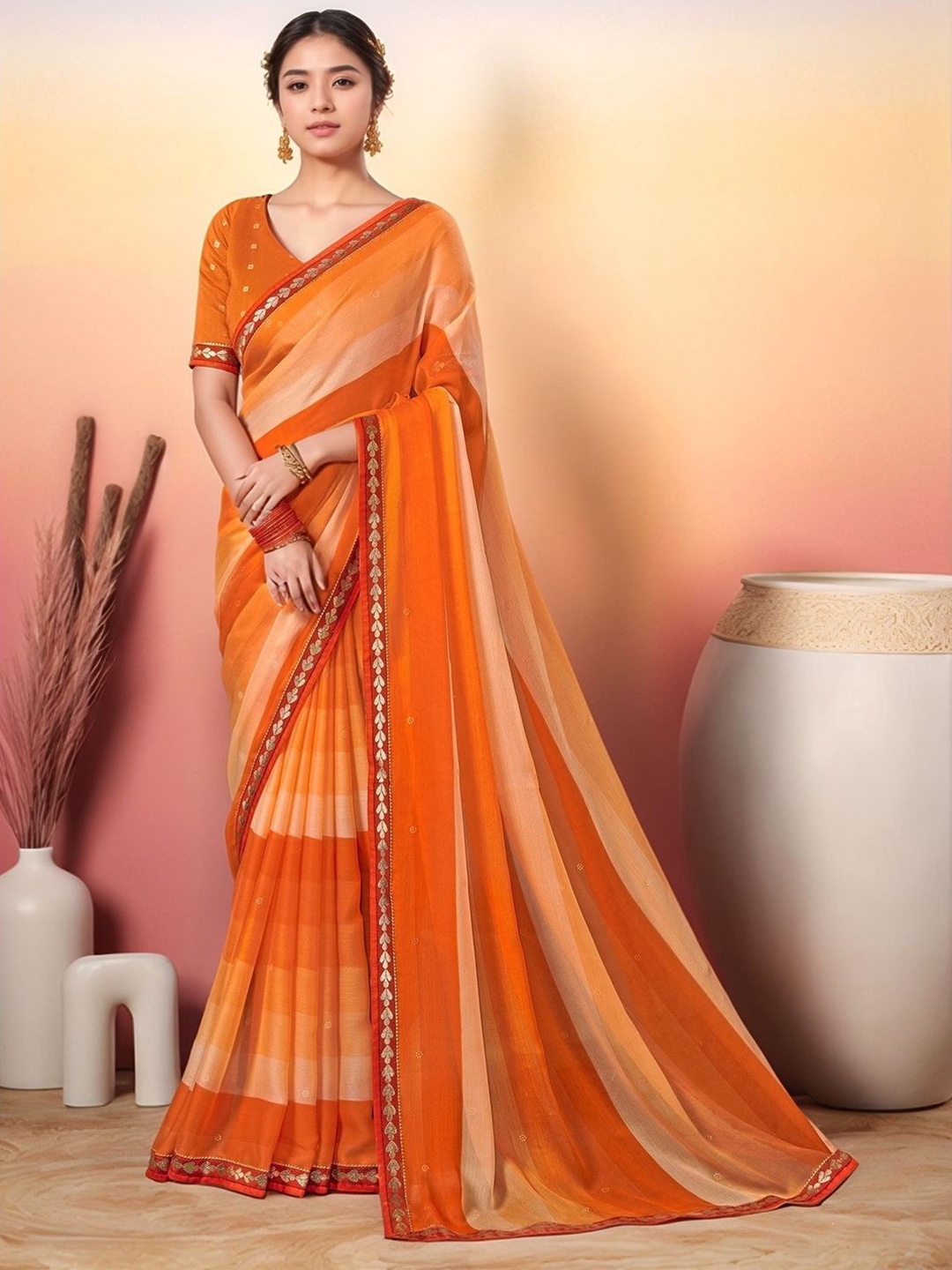 

Sangria Saree With Blouse Piece, Orange