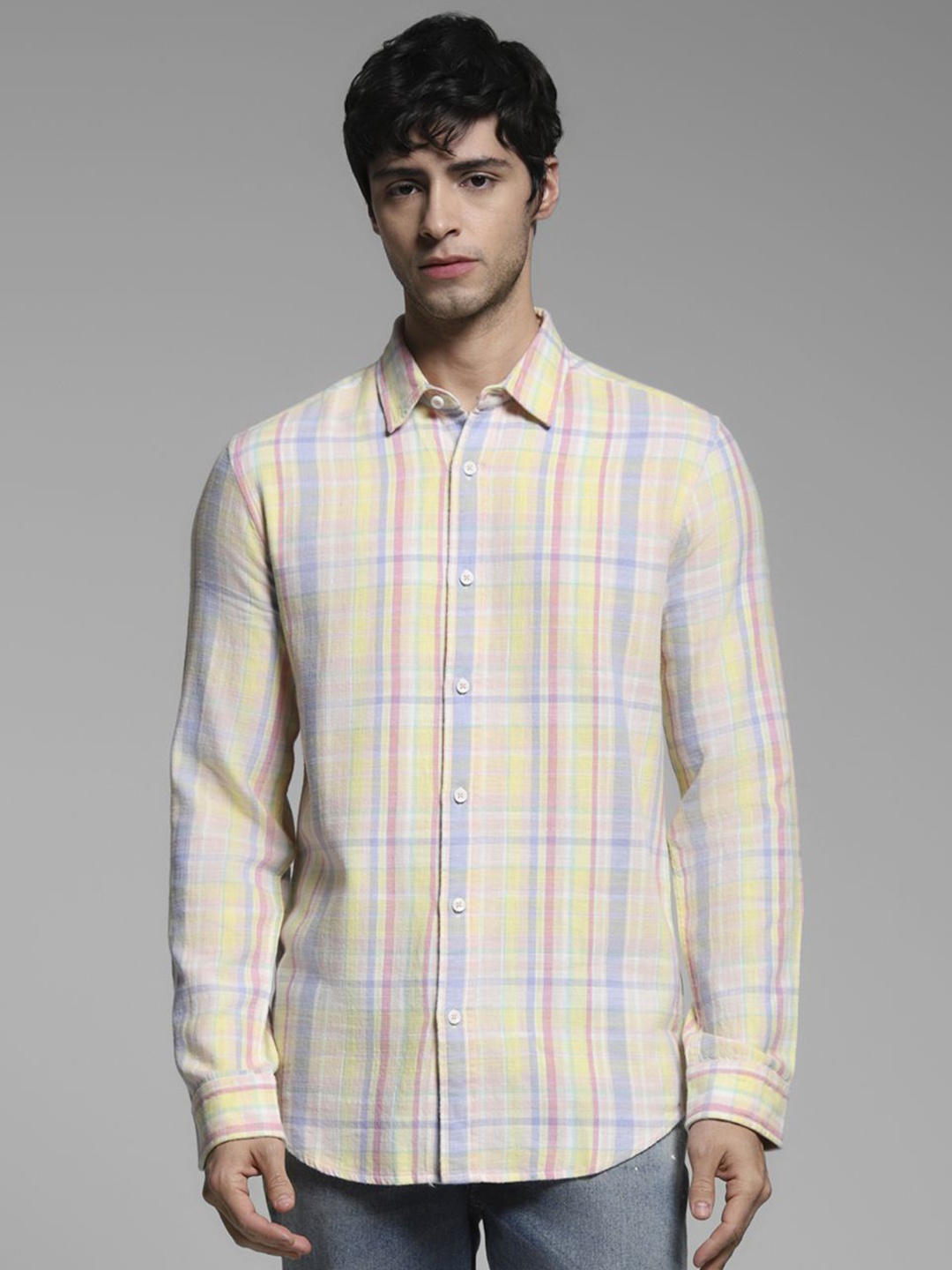 

Jack & Jones Men Opaque Checked Casual Shirt, Yellow