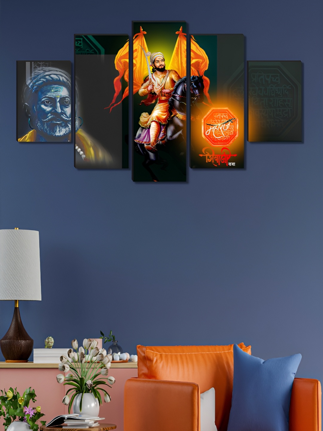 

Myntra Elegant Homes Black & Orange 5 Piece Wood Religious Wall Paintings