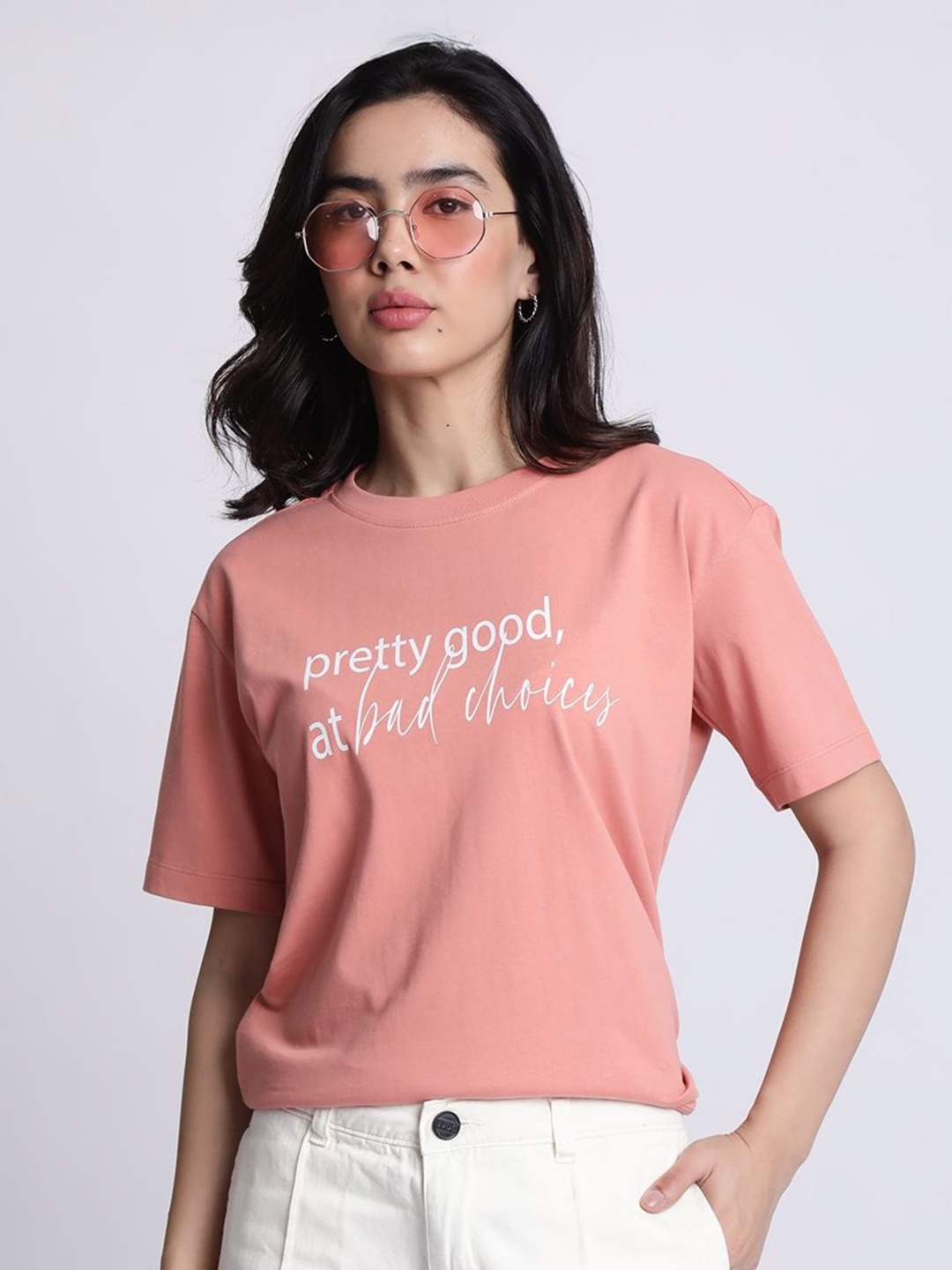 

IVOC Women Typography Printed T-shirt, Peach