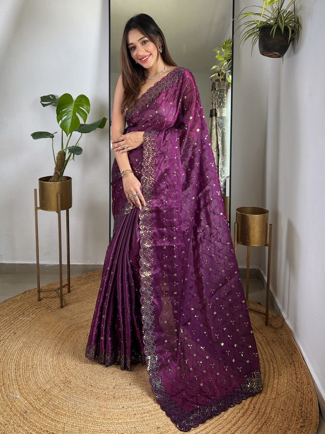 

Panzora Ethnic Motifs Embroidered Silk Blend Designer Saree, Purple