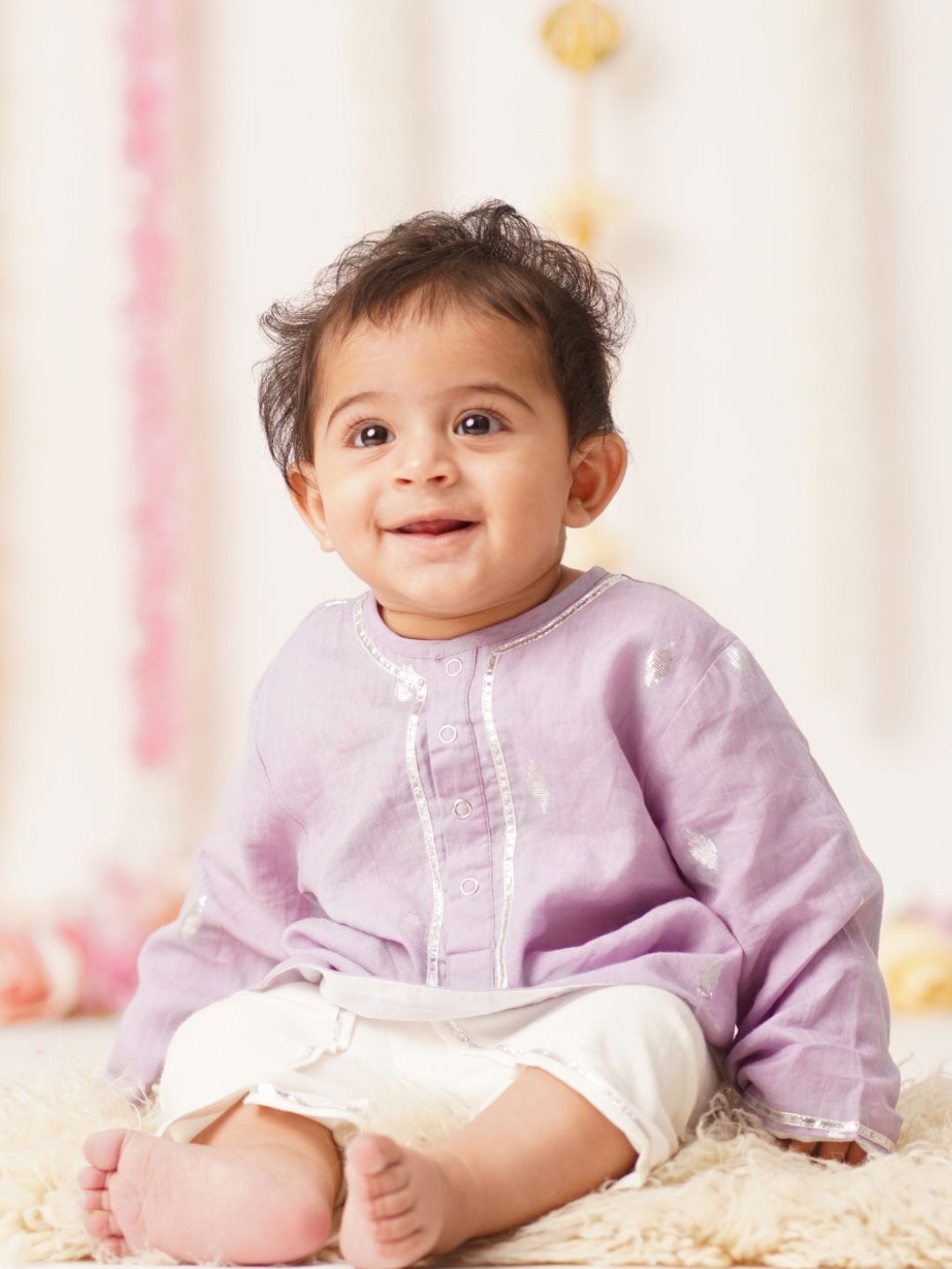 

Sangria Boys Woven Design Pure Cotton Kurta With Dhoti Pant Set, Purple