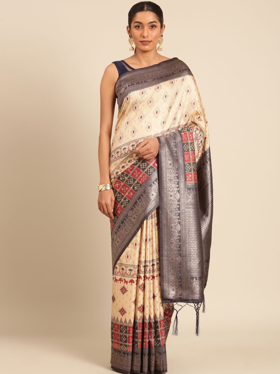 

LeeliPeeri Designer Zari Silk Blend Saree, Cream
