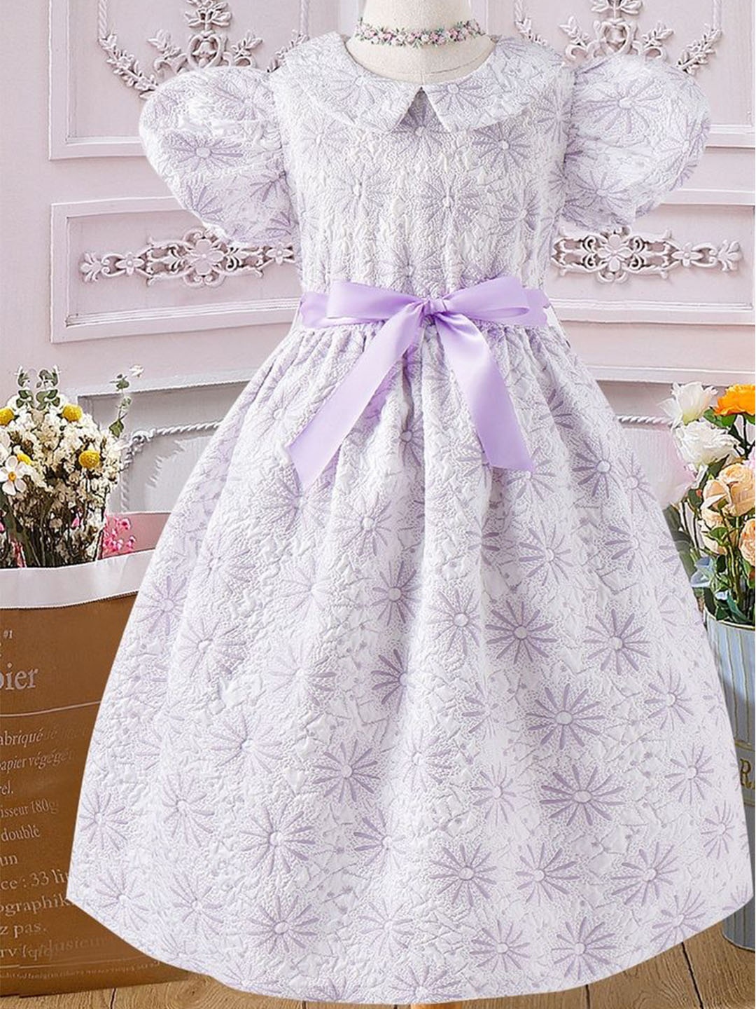 

LULU & SKY Flutter Sleeve Fit & Flare Dress, Purple