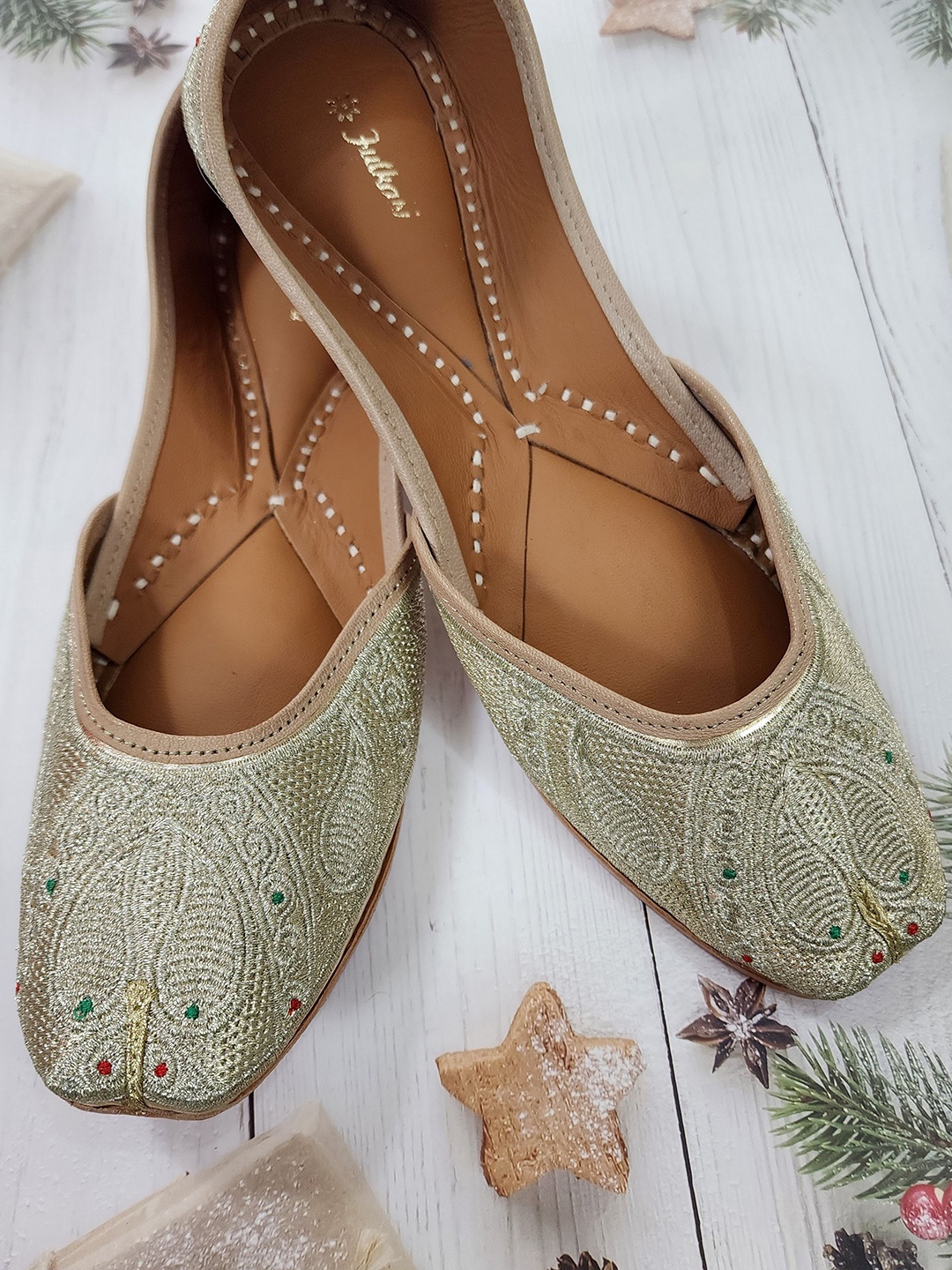 

Fulkari Women Embellished Ethnic Mojaris Flats, Gold