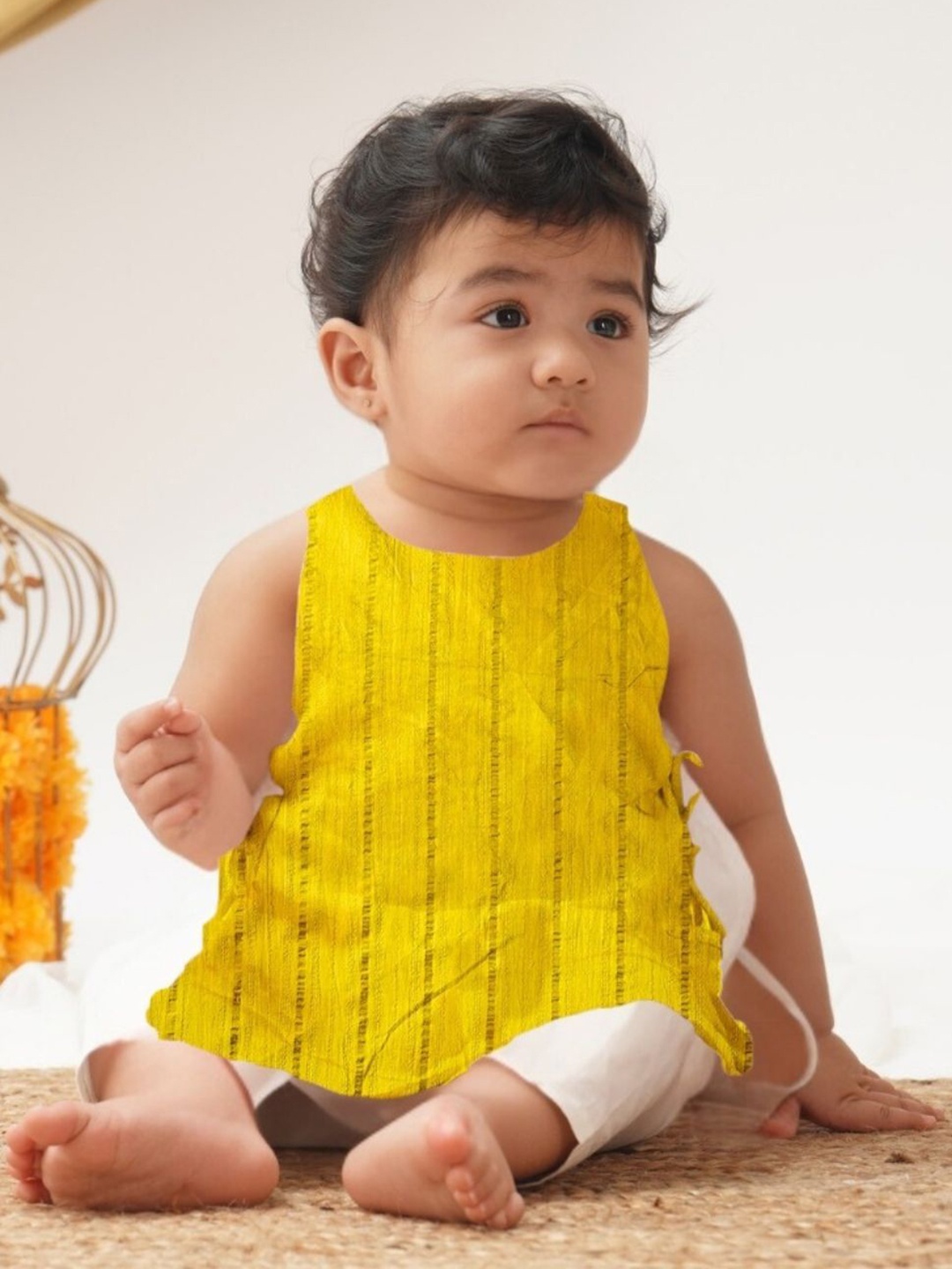 

Sangria Girls Striped Pure Cotton Kurta & Trousers, Yellow