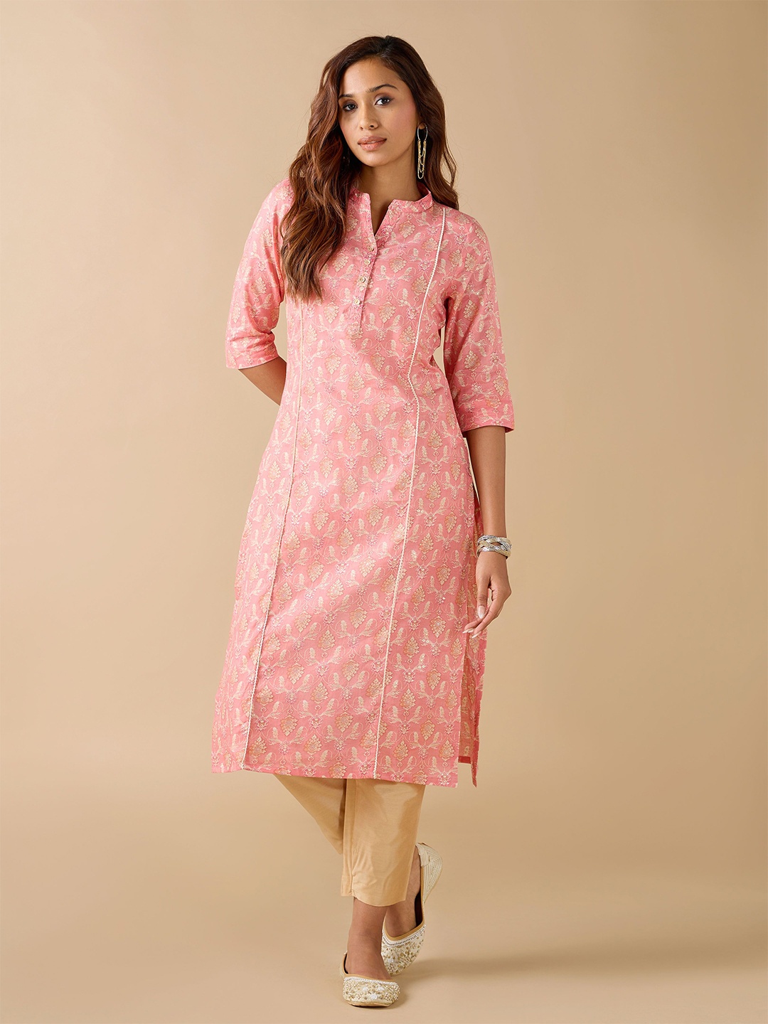 

Vismay Foil Printed Pure Cotton Straight Kurta, Pink