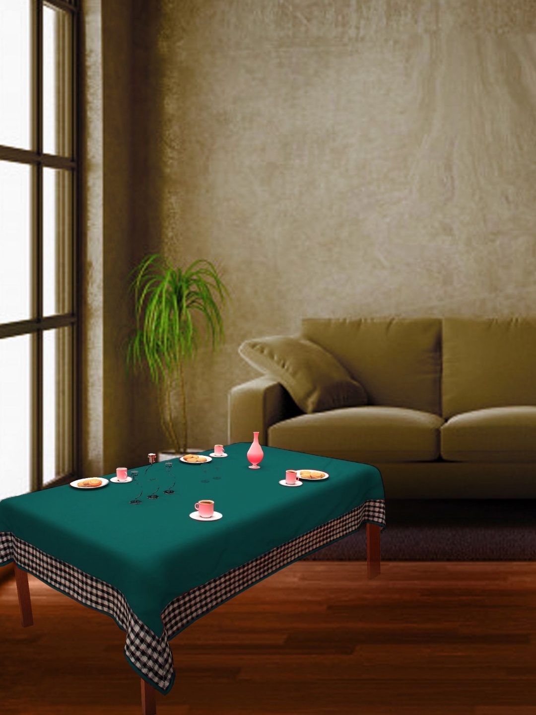 

Home Heart Green Cotton 4-Seater Table Cover with Patchwork details