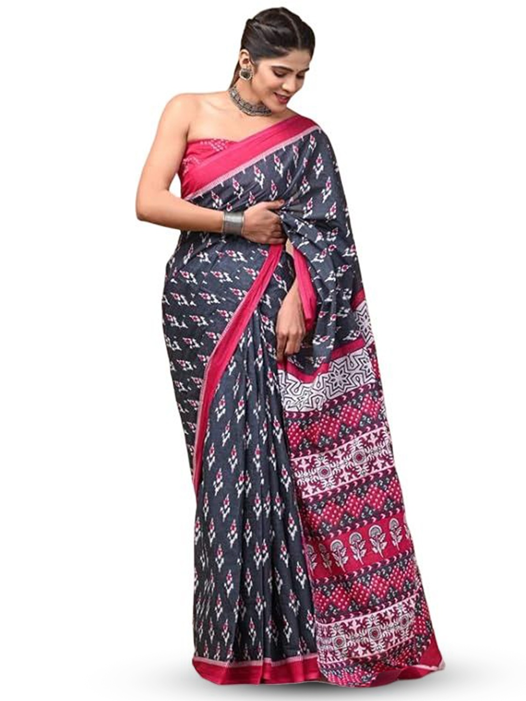 

HMP Fashion Batik Ikat Saree, Grey