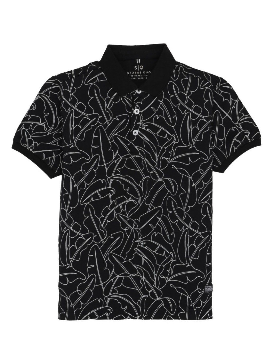 

Status Quo Boys Printed Polo Collar Tropical Pockets T-shirt, Black
