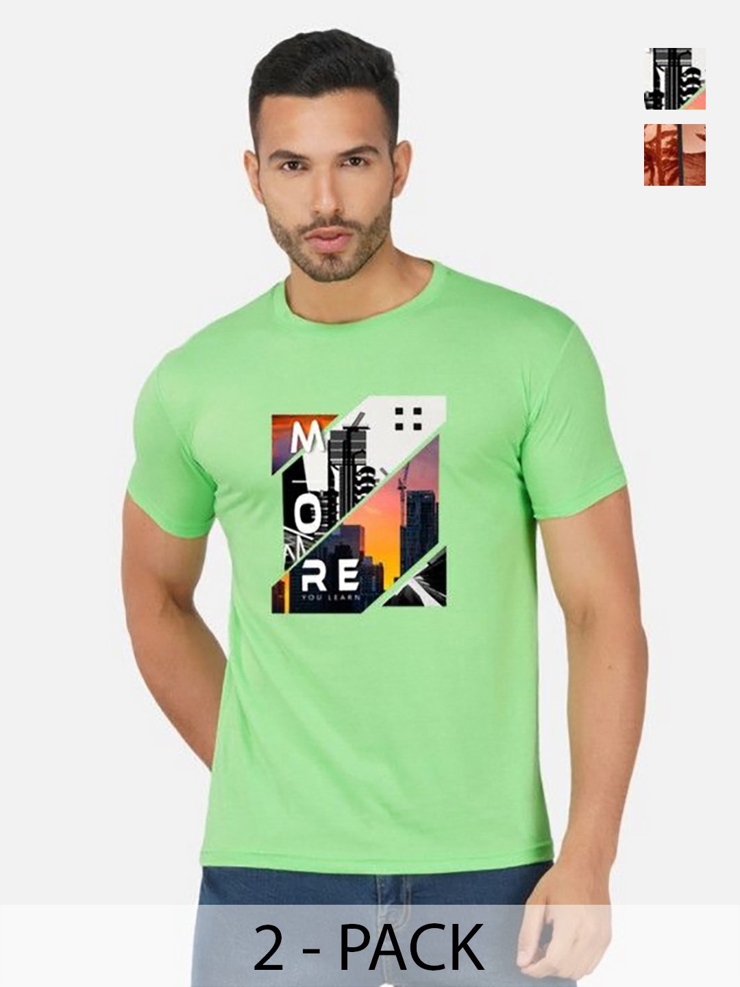 

GLOBAL NOMAD Men 2 Printed Bio Finish Applique T-shirt, Green