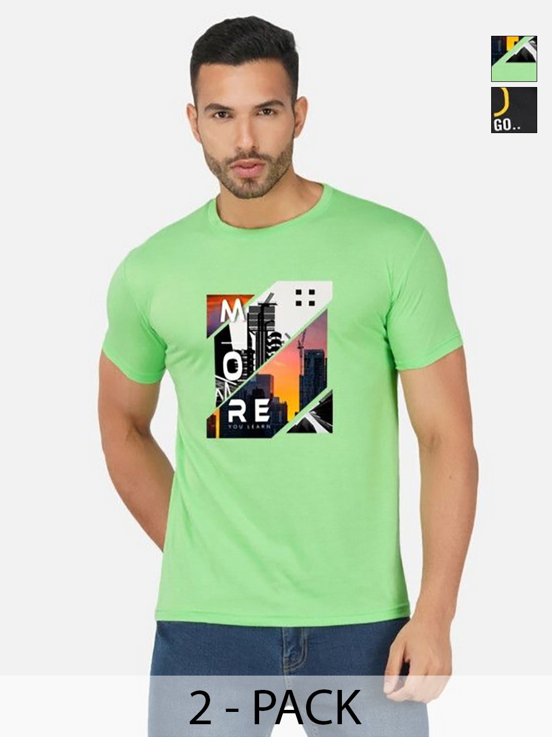

GLOBAL NOMAD Men 2 Printed Bio Finish Applique T-shirt, Green