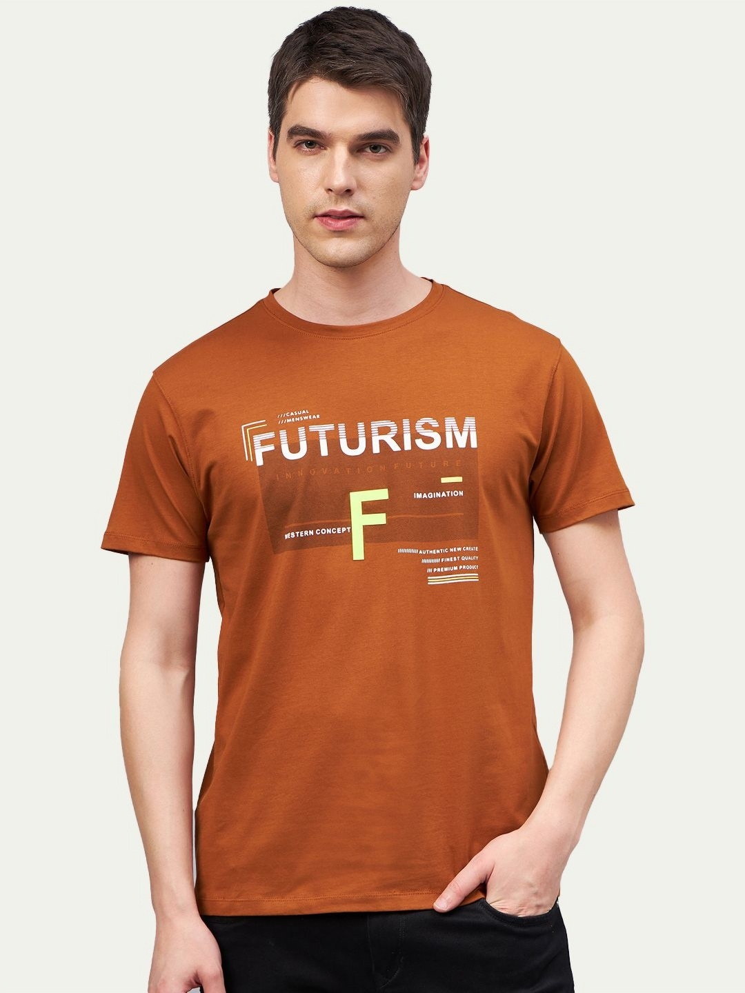 

Promount Men Printed Polo Collar Applique T-shirt, Brown