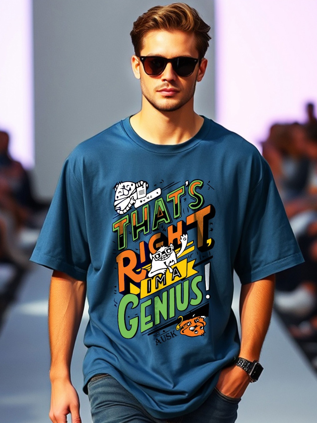 

AUSK Men Printed Raw Edge T-shirt, Teal