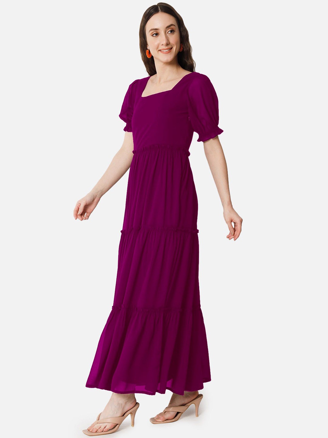 

Jash Creation Bell Sleeve Applique Georgette Fit & Flare Maxi Dress, Magenta