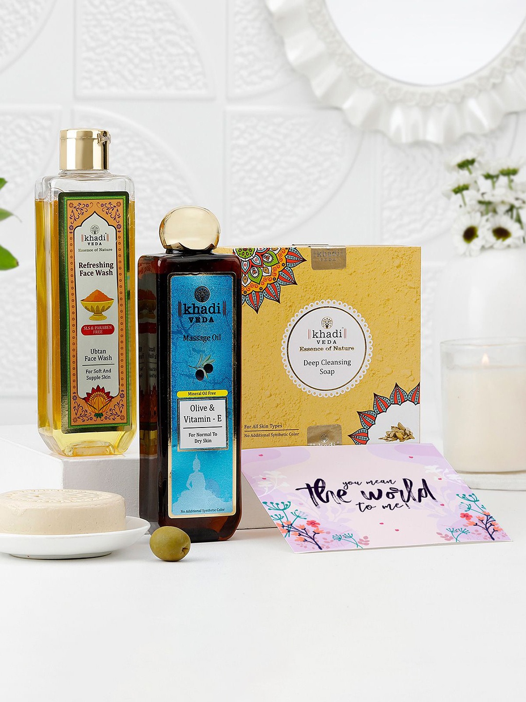 

IGP Set Of 3Pc Face Wash & Massage Oil With Soap Organic Embrace Hamper, Multi