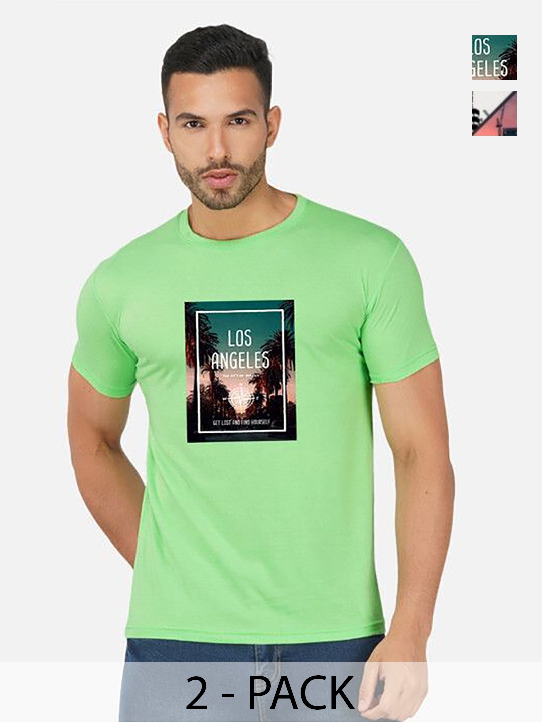 

GLOBAL NOMAD Men 2 Printed Bio Finish Applique T-shirt, Navy blue