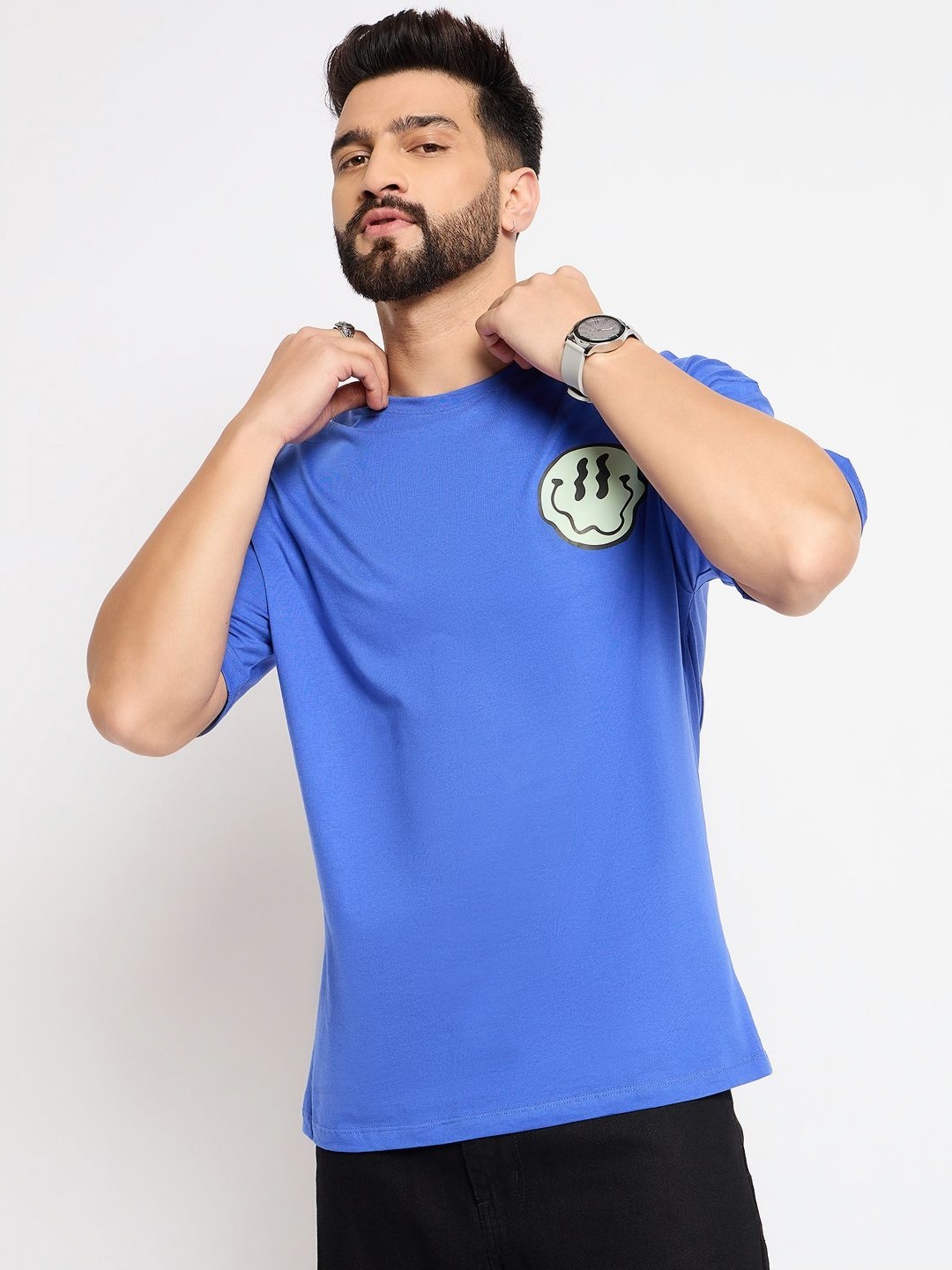 

Mast & Harbour Men Typography Printed Pure Cotton Pockets T-shirt, Blue