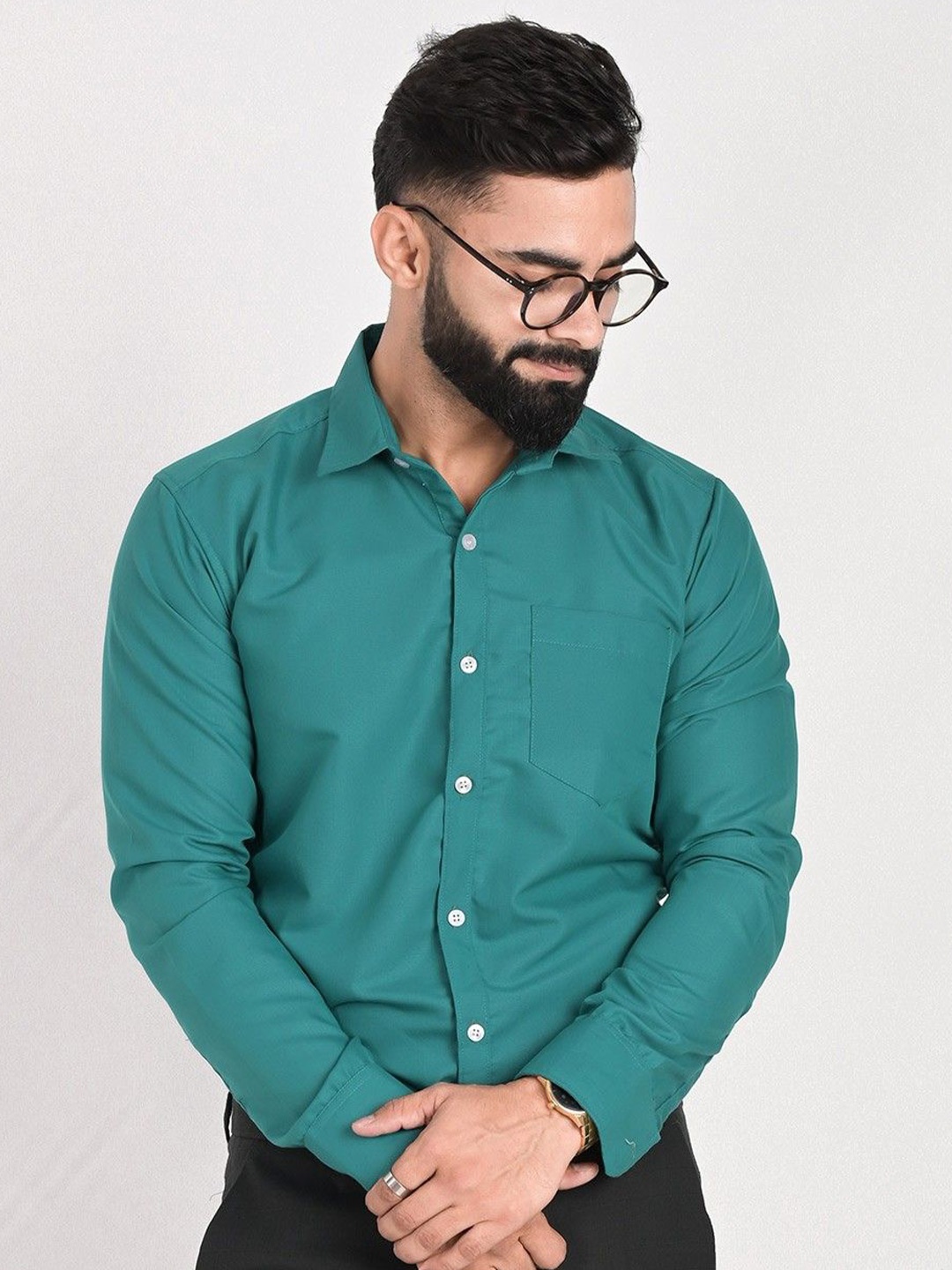 

PulseIQ Men Slim Fit Opaque Formal Shirt, Green