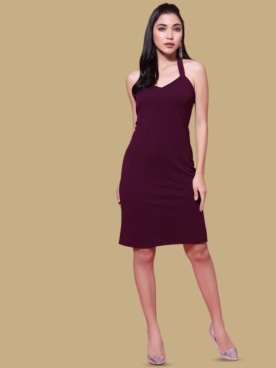 

Chemistry Halter Neck Sheath Mini Dress, Purple