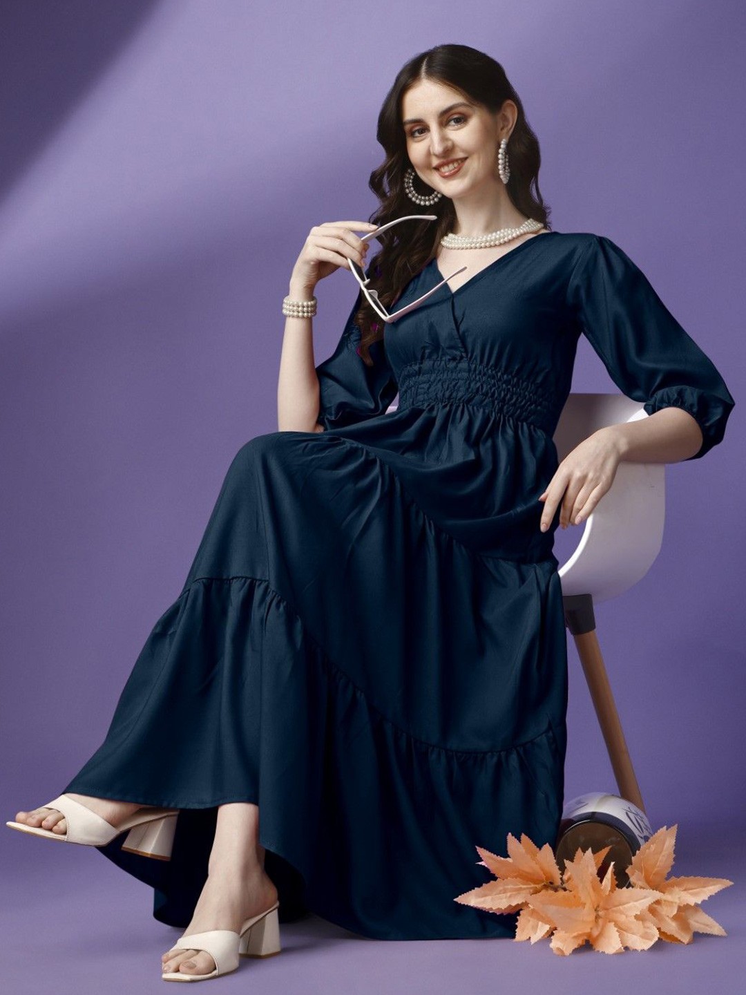 

Raiyani Fashion Applique Crepe Fit & Flare Maxi Dress, Blue