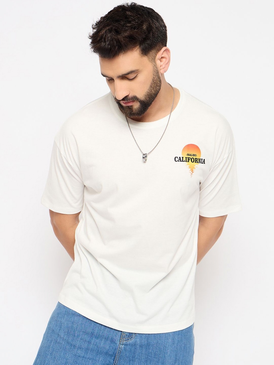

Mast & Harbour Men Typography Printed Tropical Pure Cotton Pockets T-shirt, White