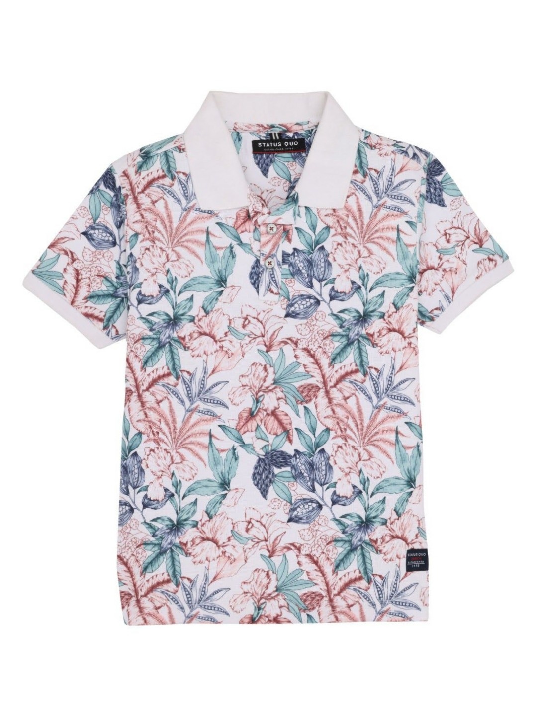 

Status Quo Boys Floral Printed Polo Collar Tropical Pockets T-shirt, Rust