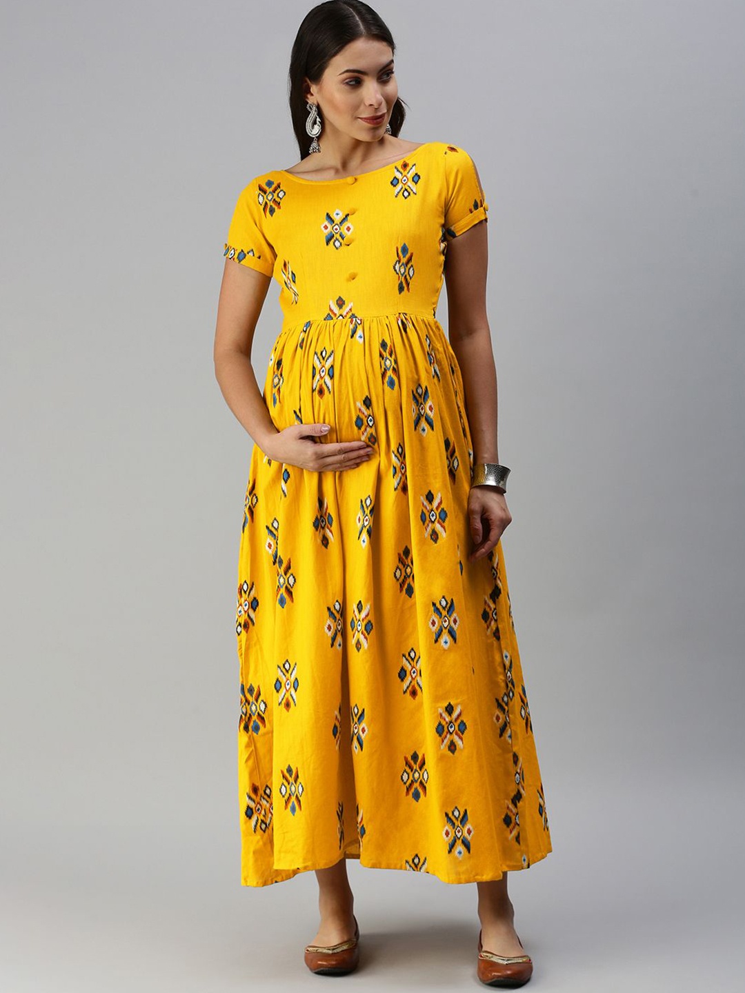 

Swishchick Print Maternity Fit & Flare Maxi Dress, Yellow