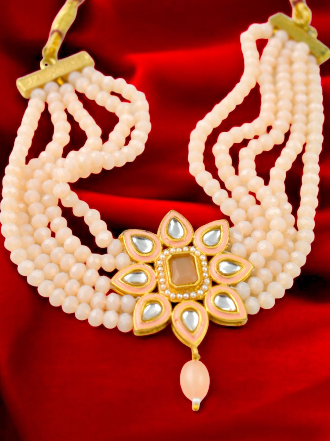 

TISHUL JEWELS Gold-Plated Stone-Studded & Beaded Jewellery Set