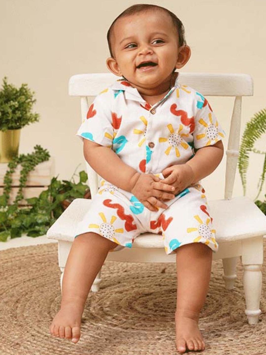 

YK Boys Printed Shirt with Shorts, Off white