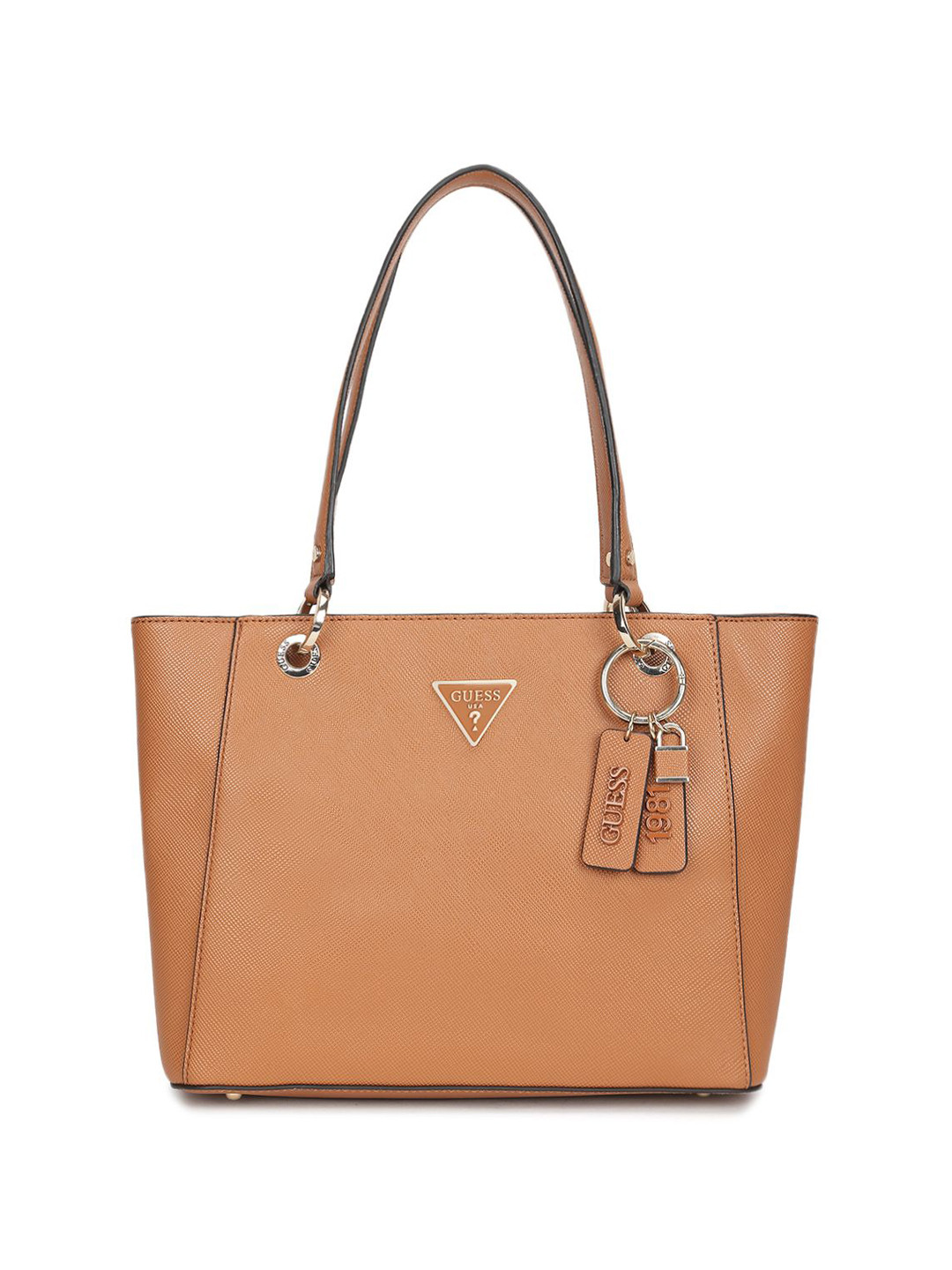 

GUESS PU Structured Tote Bag with Tasselled, Brown