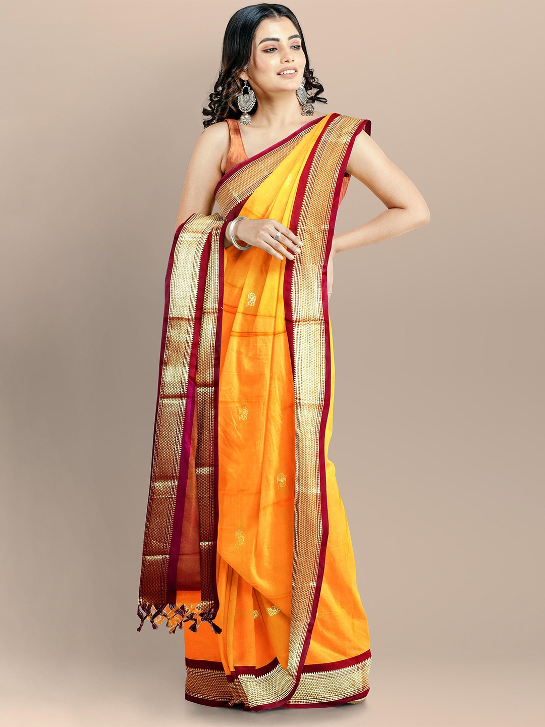 

Dnyanada Woven Design Zari Paithani Saree, Orange