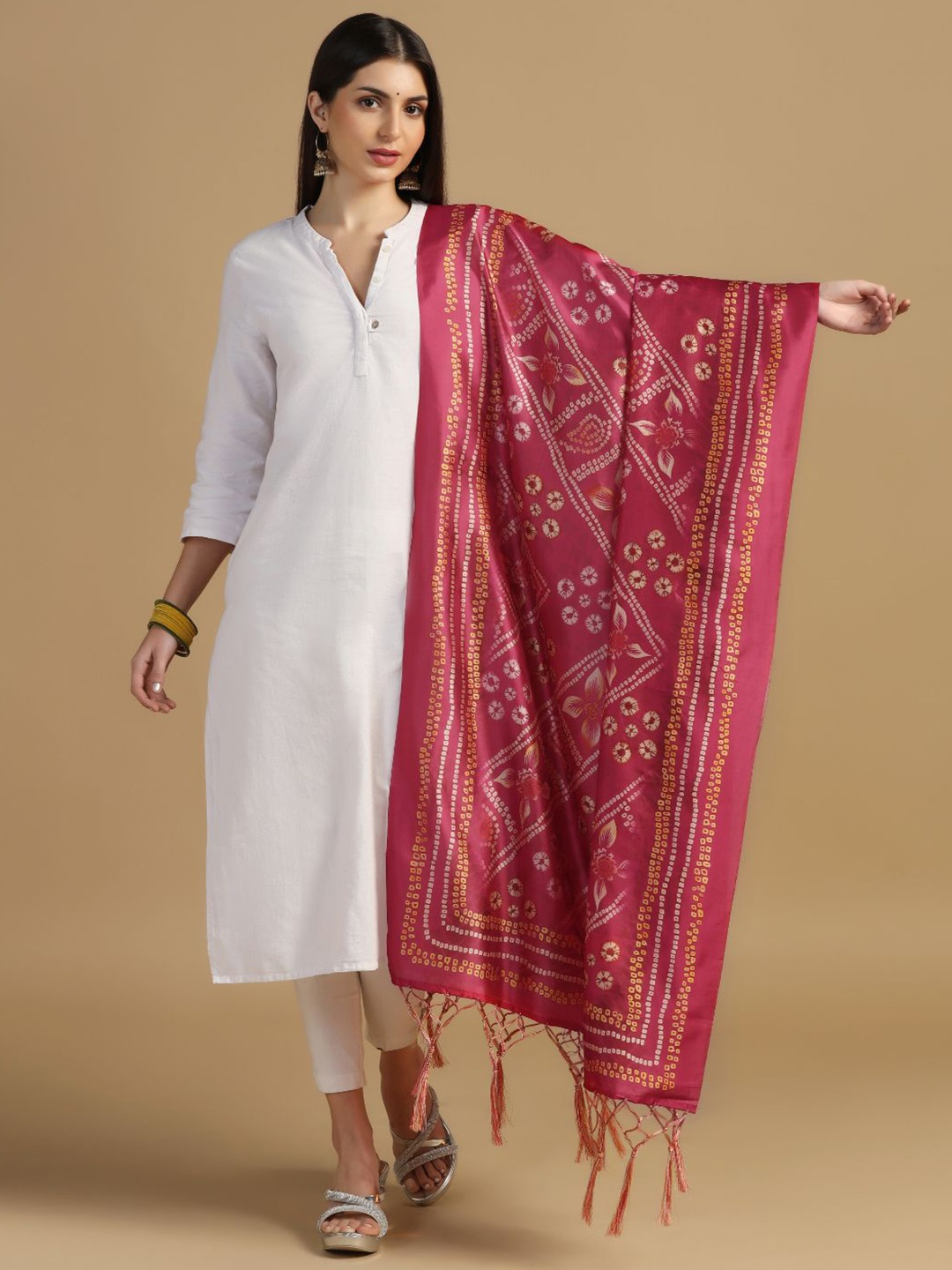 

Kaizen TEXO FAB Ethnic Motifs Printed Dupatta, Pink