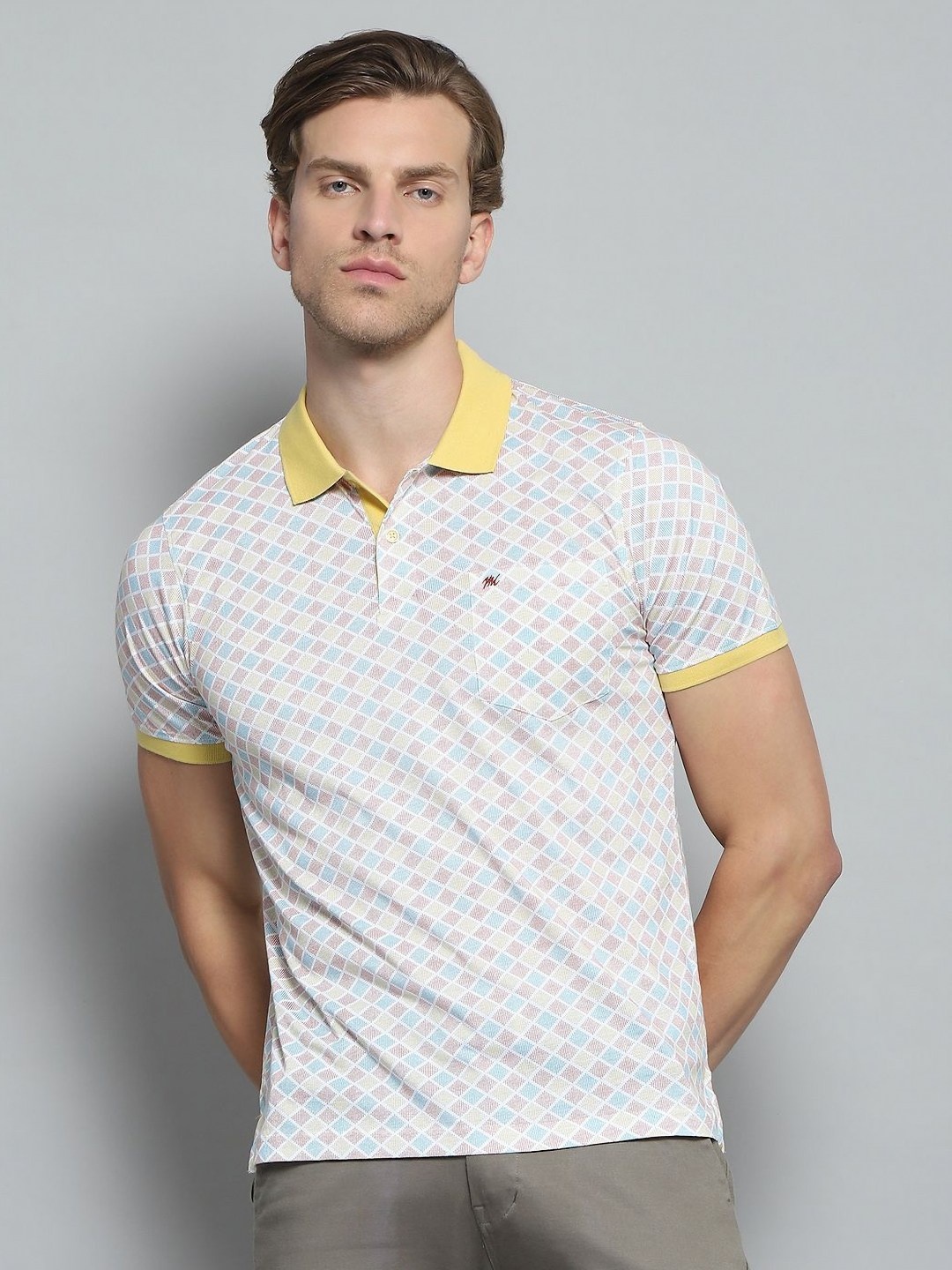 

Monte Carlo Men Printed Polo Collar Pure Cotton Pockets T-shirt, Yellow