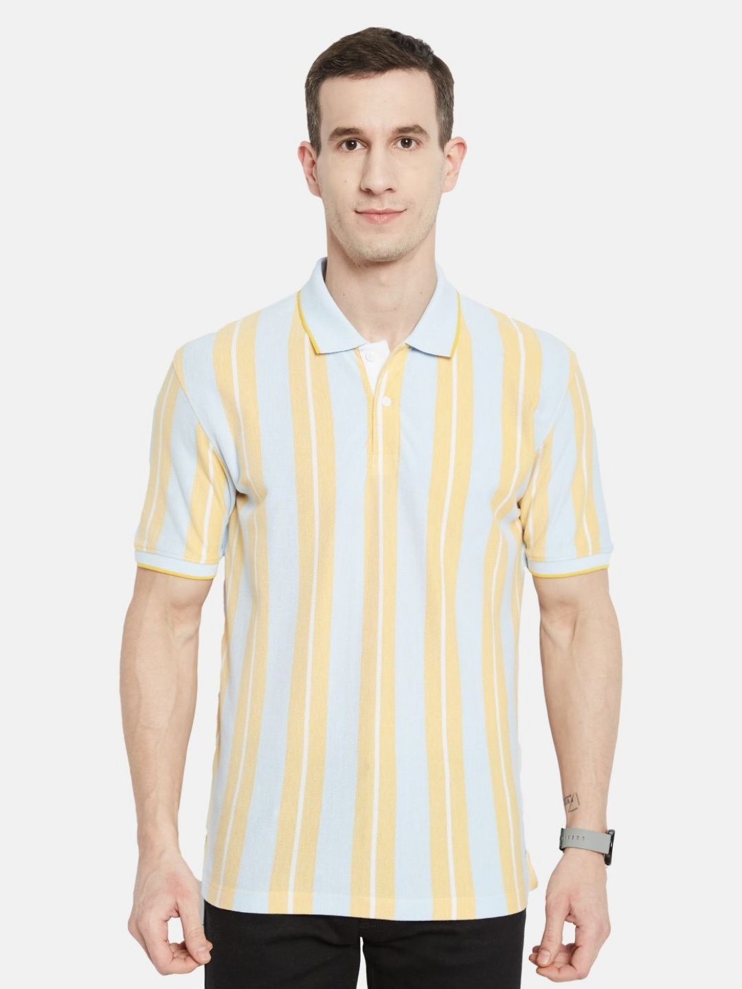 

Octave Men Striped Polo Collar T-shirt, Blue