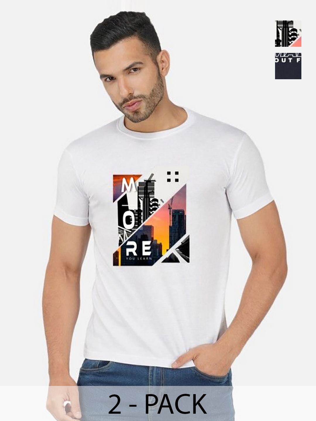 

GLOBAL NOMAD Men 2 Printed Bio Finish Applique T-shirt, White