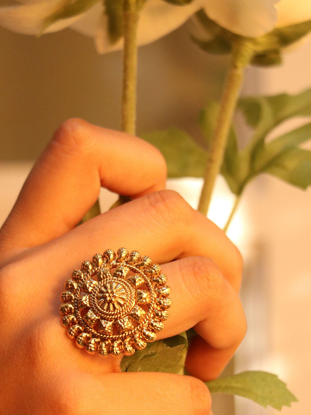 

NILA Gold Plated Adjustable Antique Finger Ring