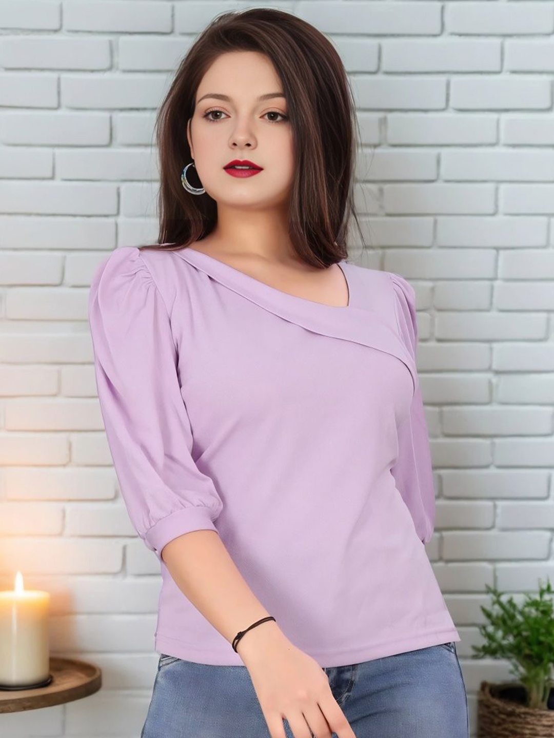 

Moda Rapido Puff Sleeve Cotton Top, Lavender