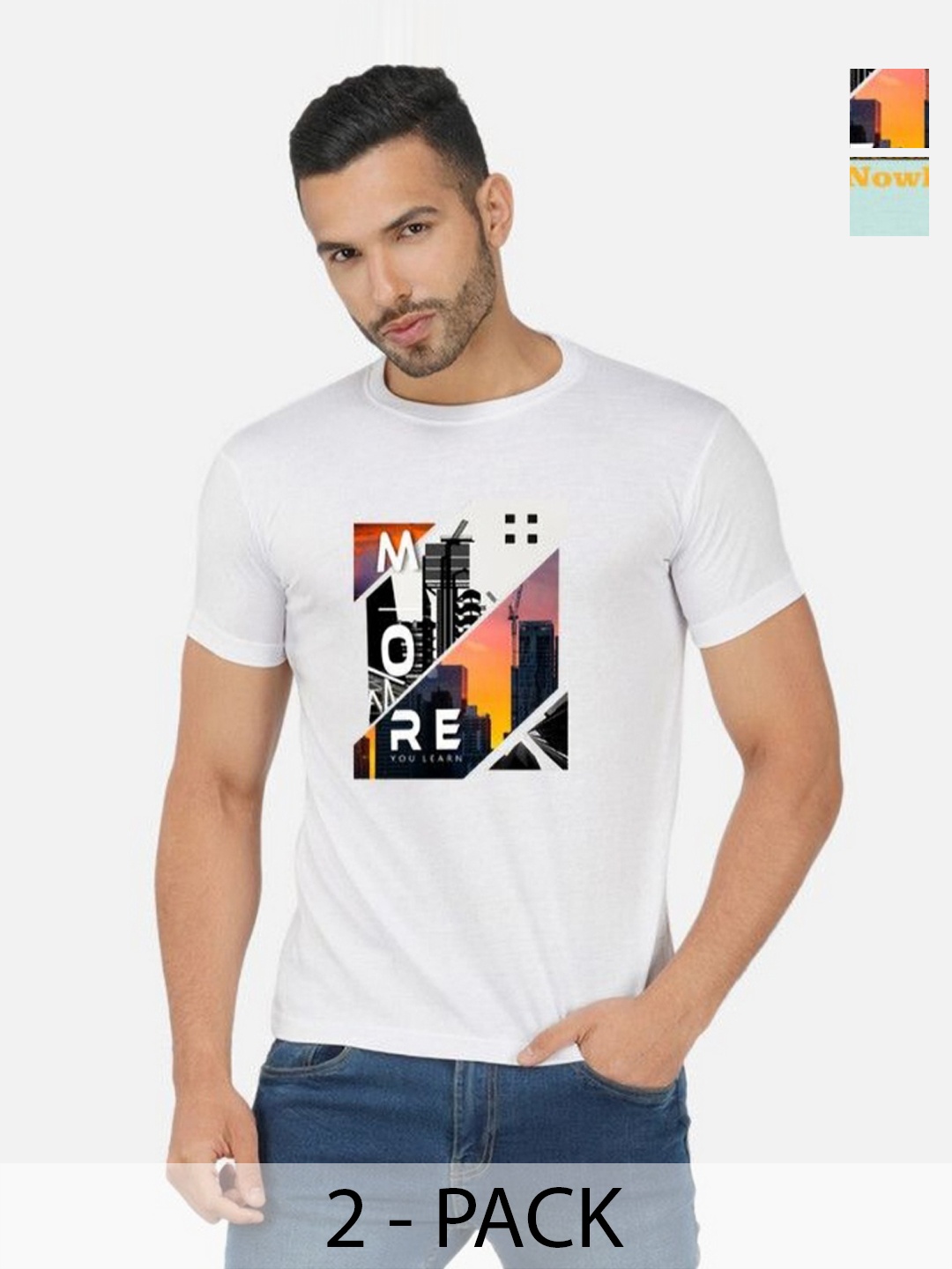 

GLOBAL NOMAD Men 2 Printed Bio Finish Applique T-shirt, White
